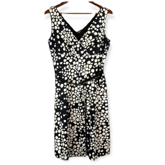 VINTAGE Jolibel Dots Midi Dress Black White Crossover V-neck Sleeveless Size 10 - Picture 2 of 10